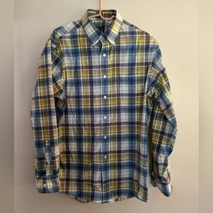 Jos A Bank Button Up Shirt Men's Medium Plaid‎ Cotton Blue snd Yellow